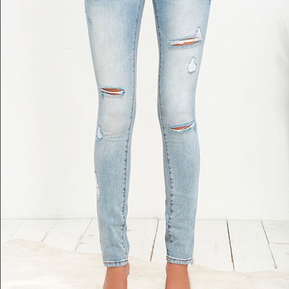 Skinny and distressed women’s light wash jeans